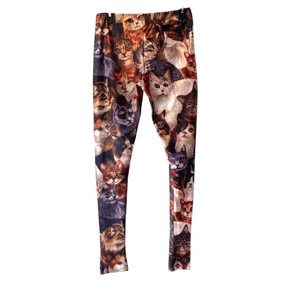 1991 INC Soft Creamy Cat Collage Stretch Leggings size large Cat Lady - Picture 5 of 7